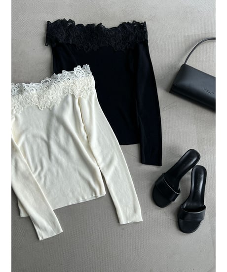 lace shoulder knit top / 2color　hm3240