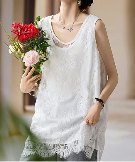lace long vest / 2color　hm2995