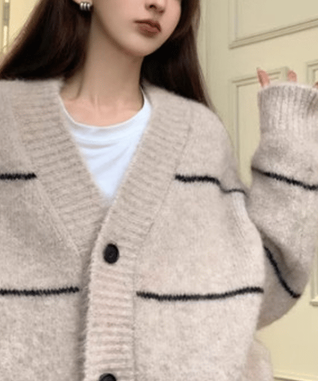 striped v-neck cardigan / 2color　hm3270
