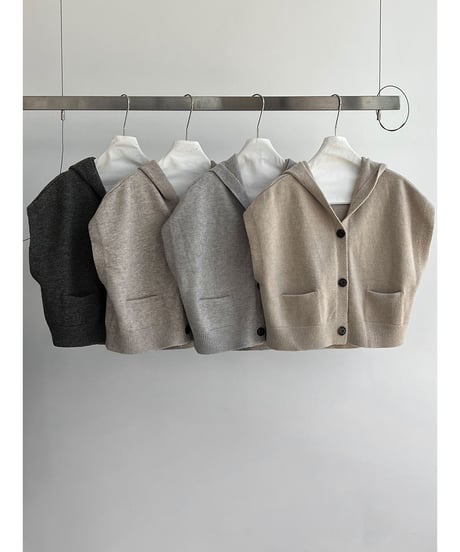 hooded knit vest / 4color　hm3218