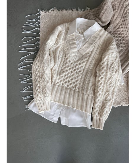 cable layered knit  / 2color　hm3230