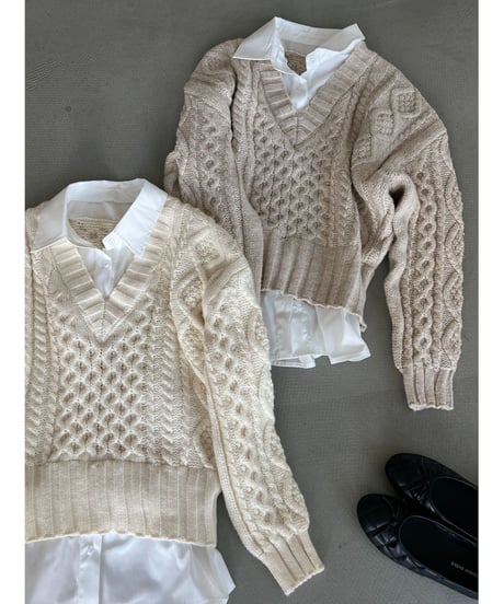 cable layered knit  / 2color　hm3230
