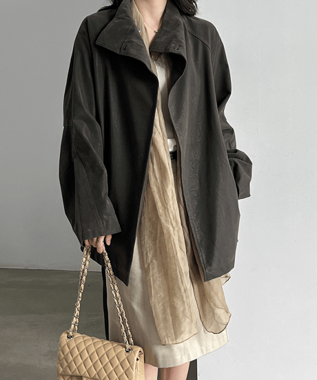 faux-leather belted coat / 2color　hm3245
