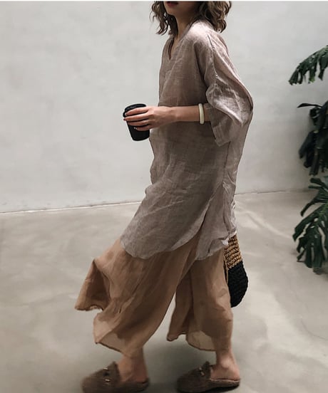 linen long tunic / 3color　hm2997