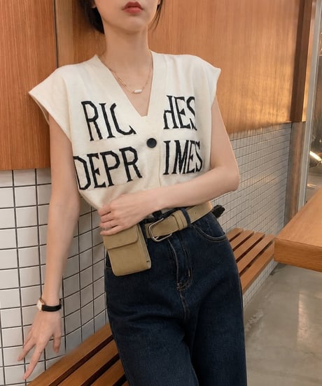 lettered knit vest / 2color　hm3159