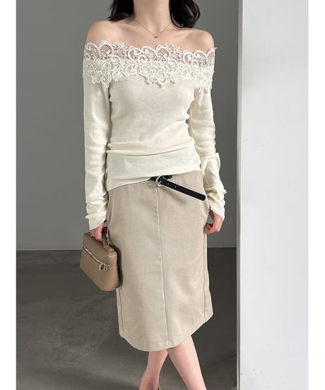 lace shoulder knit top / 2color　hm3240