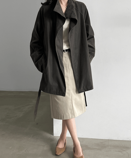 faux-leather belted coat / 2color　hm3245