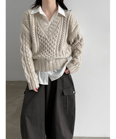 cable layered knit  / 2color　hm3230