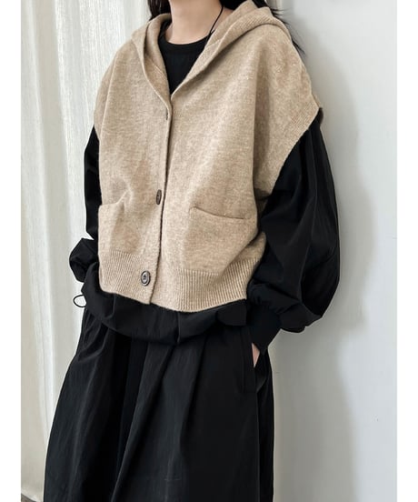 hooded knit vest / 4color　hm3218