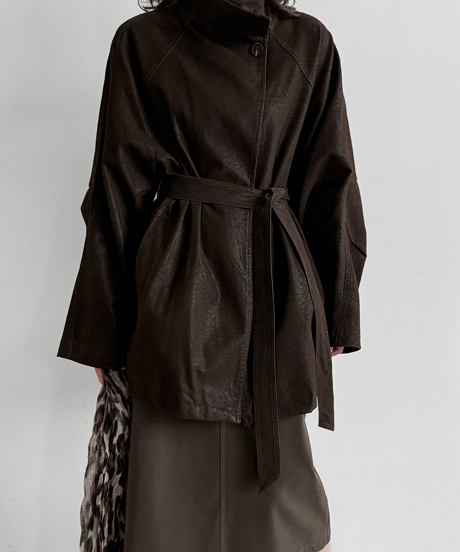 faux-leather belted coat / 2color　hm3245
