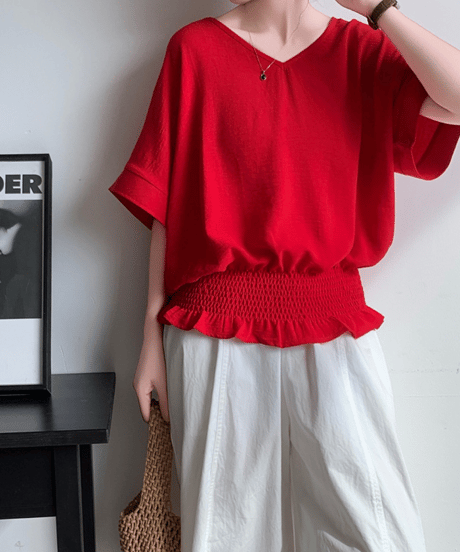 shirred hem blouse / 8color　hm3003