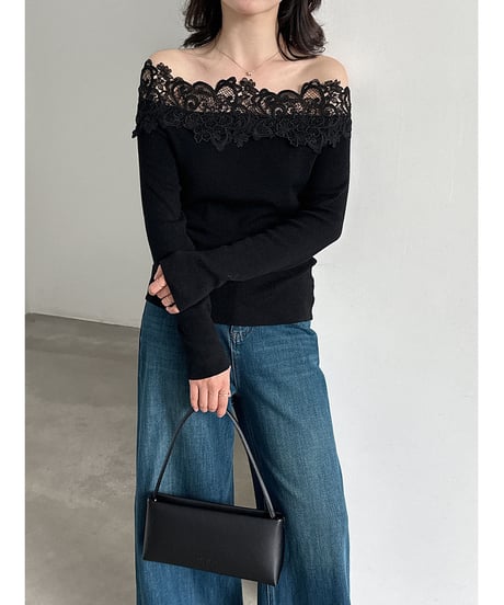 lace shoulder knit top / 2color　hm3240
