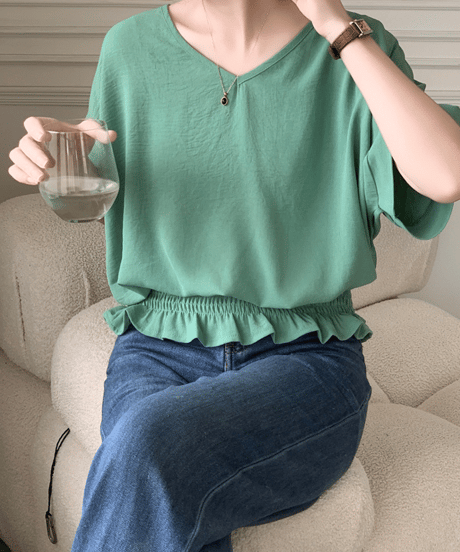 shirred hem blouse / 8color　hm3003
