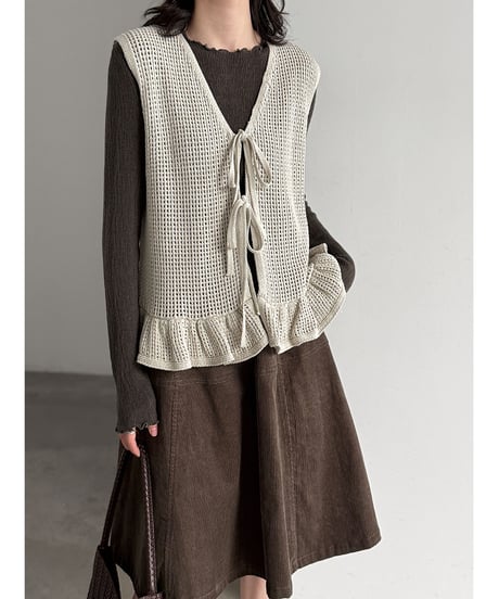 ruffle ribbon vest / 3color　hm3261