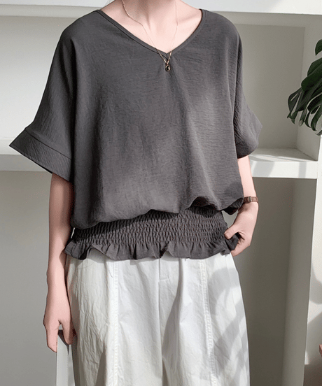 shirred hem blouse / 8color　hm3003