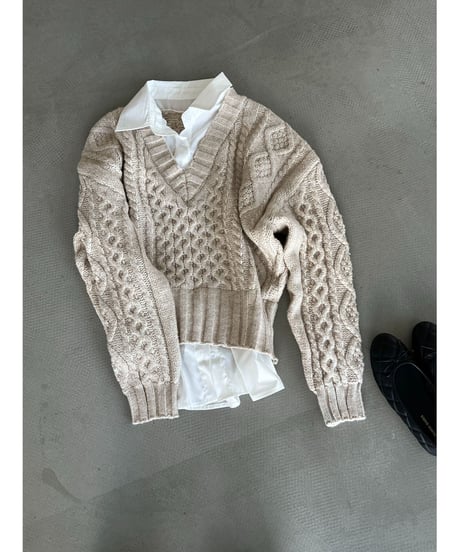 cable layered knit  / 2color　hm3230