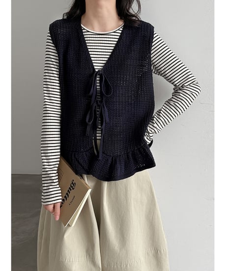 ruffle ribbon vest / 3color　hm3261