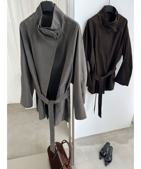 faux-leather belted coat / 2color　hm3245