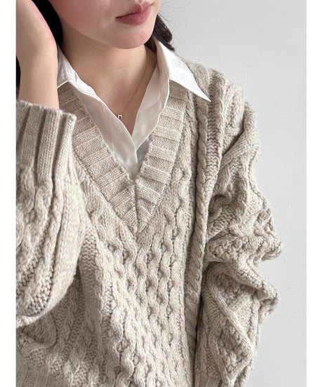 cable layered knit  / 2color　hm3230
