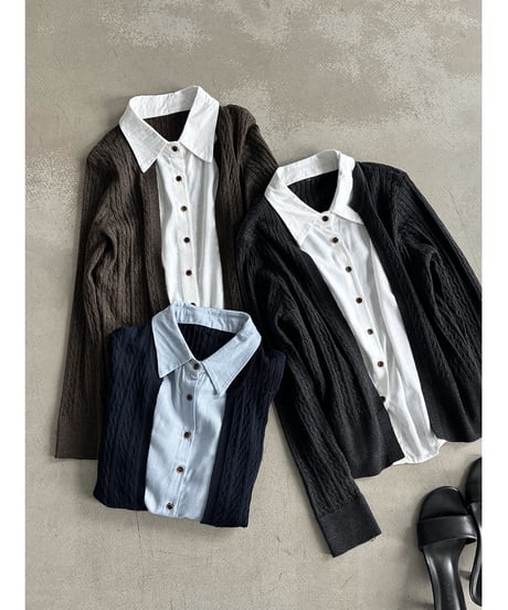 layered knit cardigan / 2color　hm3253