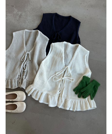 ruffle ribbon vest / 3color　hm3261