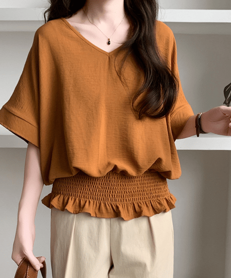 shirred hem blouse / 8color　hm3003