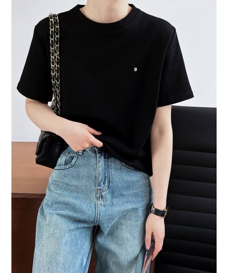 letter embroidery tee / 3color　hm3014