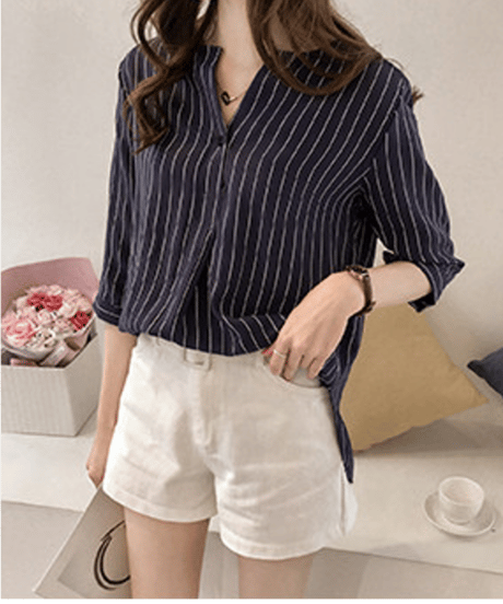 striped loose shirt / 4color　hm3000