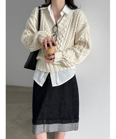 cable layered knit  / 2color　hm3230