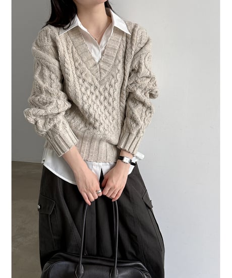 cable layered knit  / 2color　hm3230
