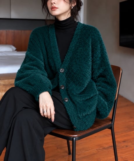 shaggy knit cardigan / 6color　hm1002