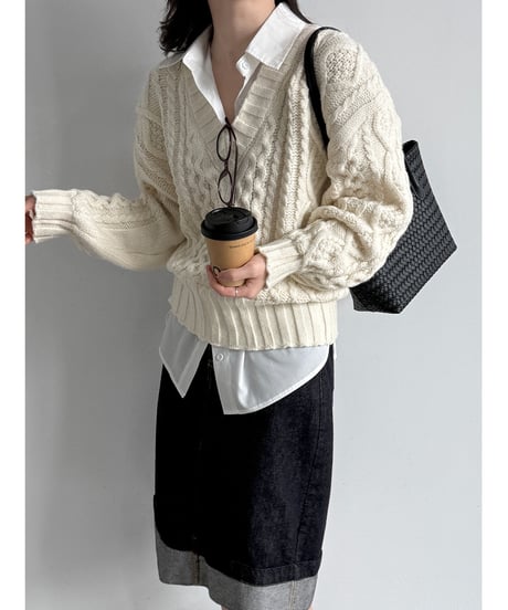 cable layered knit  / 2color　hm3230
