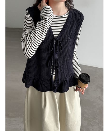 ruffle ribbon vest / 3color　hm3261