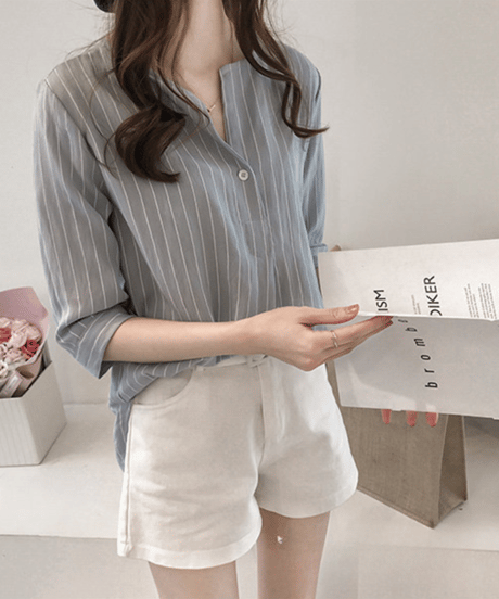 striped loose shirt / 4color　hm3000