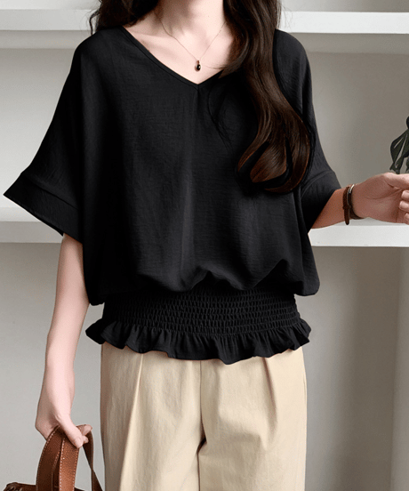 shirred hem blouse / 8color　hm3003