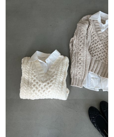 cable layered knit  / 2color　hm3230