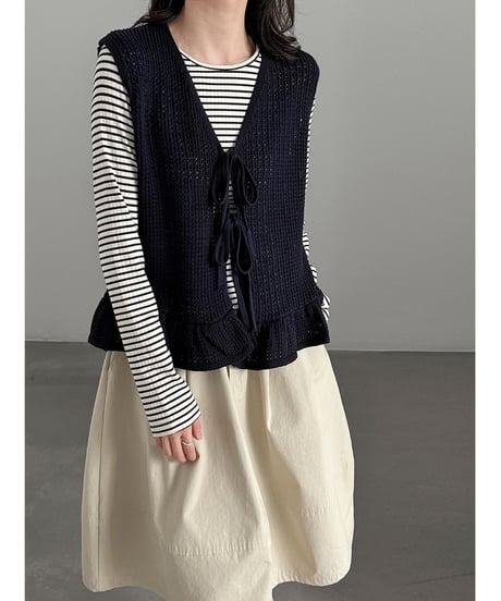 ruffle ribbon vest / 3color　hm3261