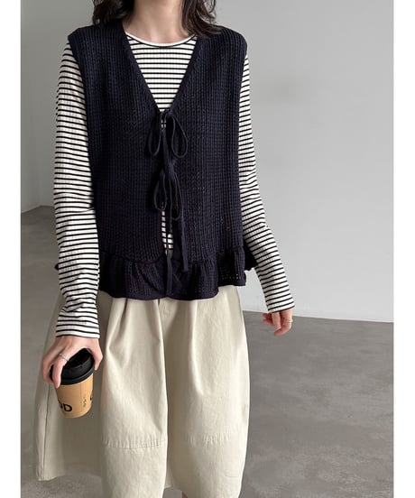 ruffle ribbon vest / 3color　hm3261
