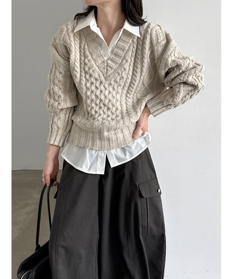 cable layered knit  / 2color　hm3230