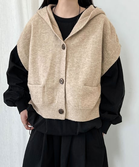 hooded knit vest / 4color　hm3218