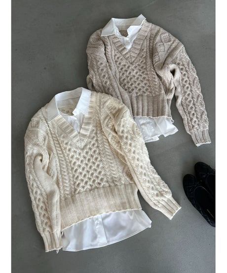 cable layered knit  / 2color　hm3230