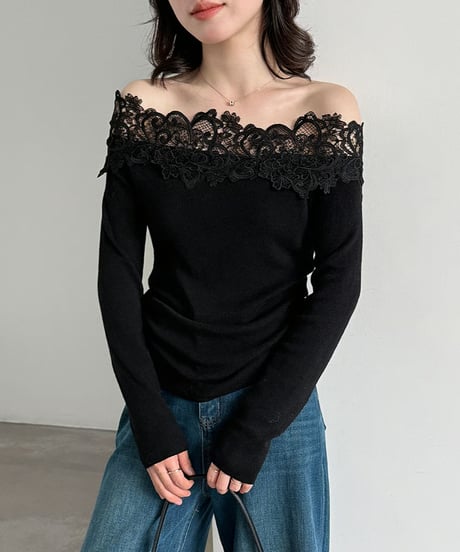 lace shoulder knit top / 2color　hm3240