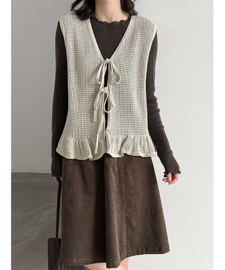 ruffle ribbon vest / 3color　hm3261