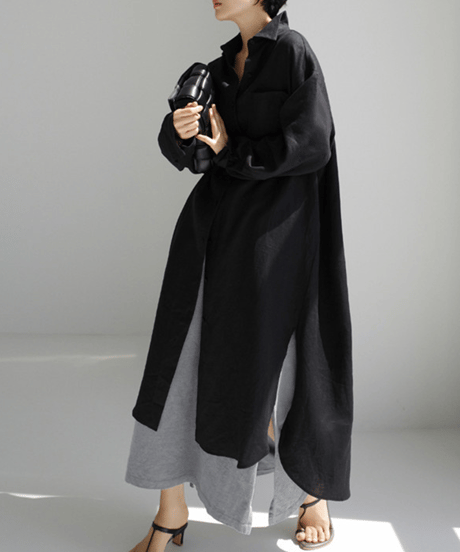 linen shirt dress / 3color　hm3090