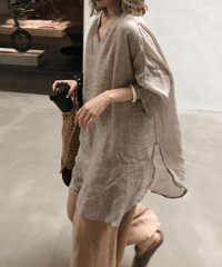 linen long tunic / 3color　hm2997