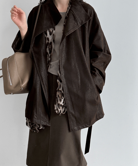 faux-leather belted coat / 2color　hm3245