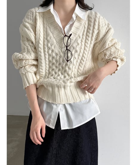 cable layered knit  / 2color　hm3230