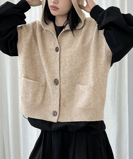 hooded knit vest / 4color　hm3218