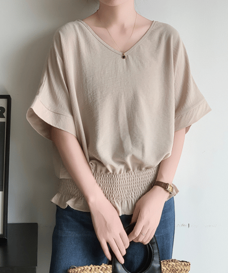 shirred hem blouse / 8color　hm3003