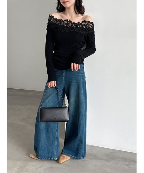 lace shoulder knit top / 2color　hm3240